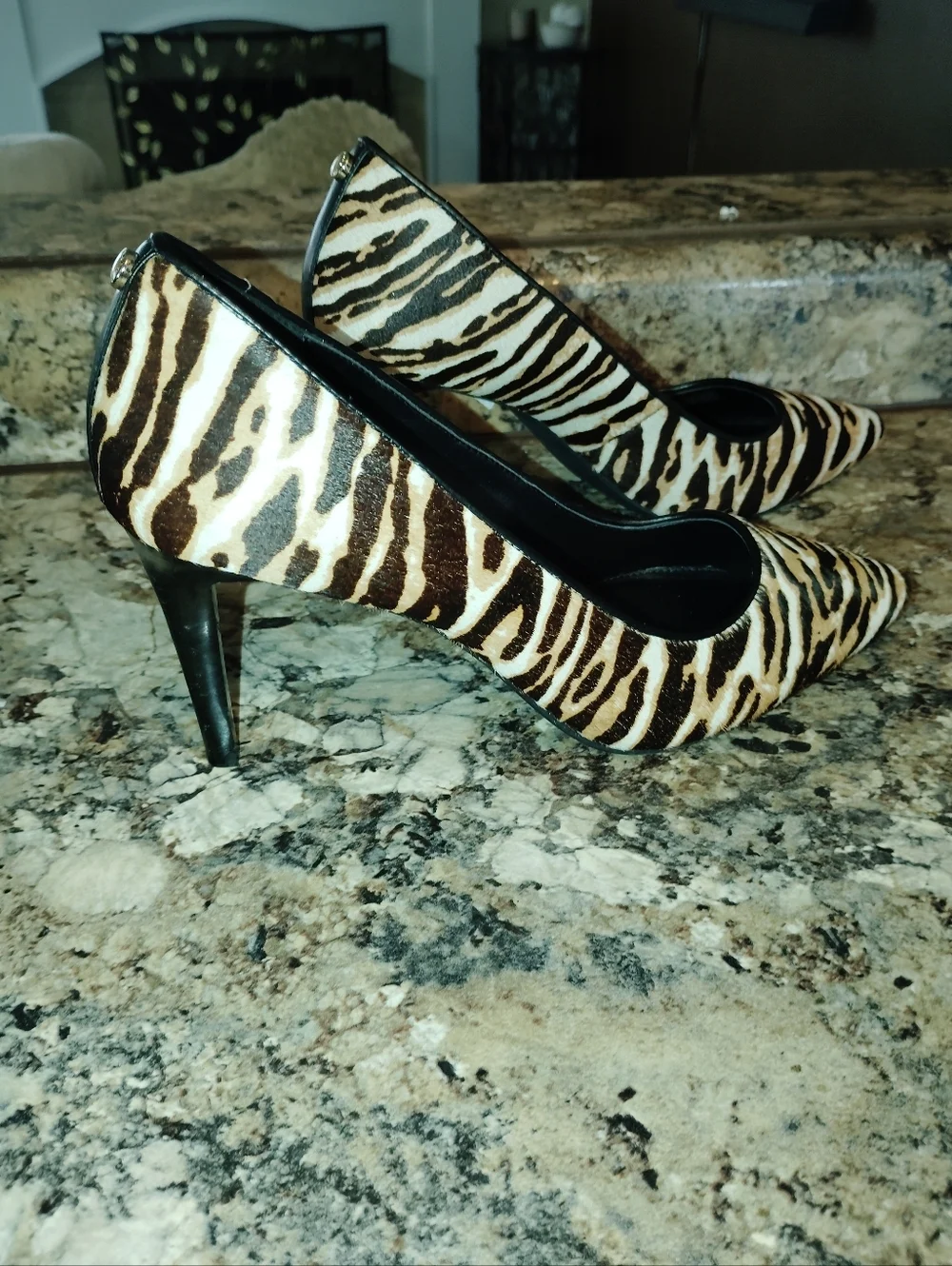 Michael Kors Zebra-Print Pointed Stiletto Heels in Black and Brown 8 Calf Hair